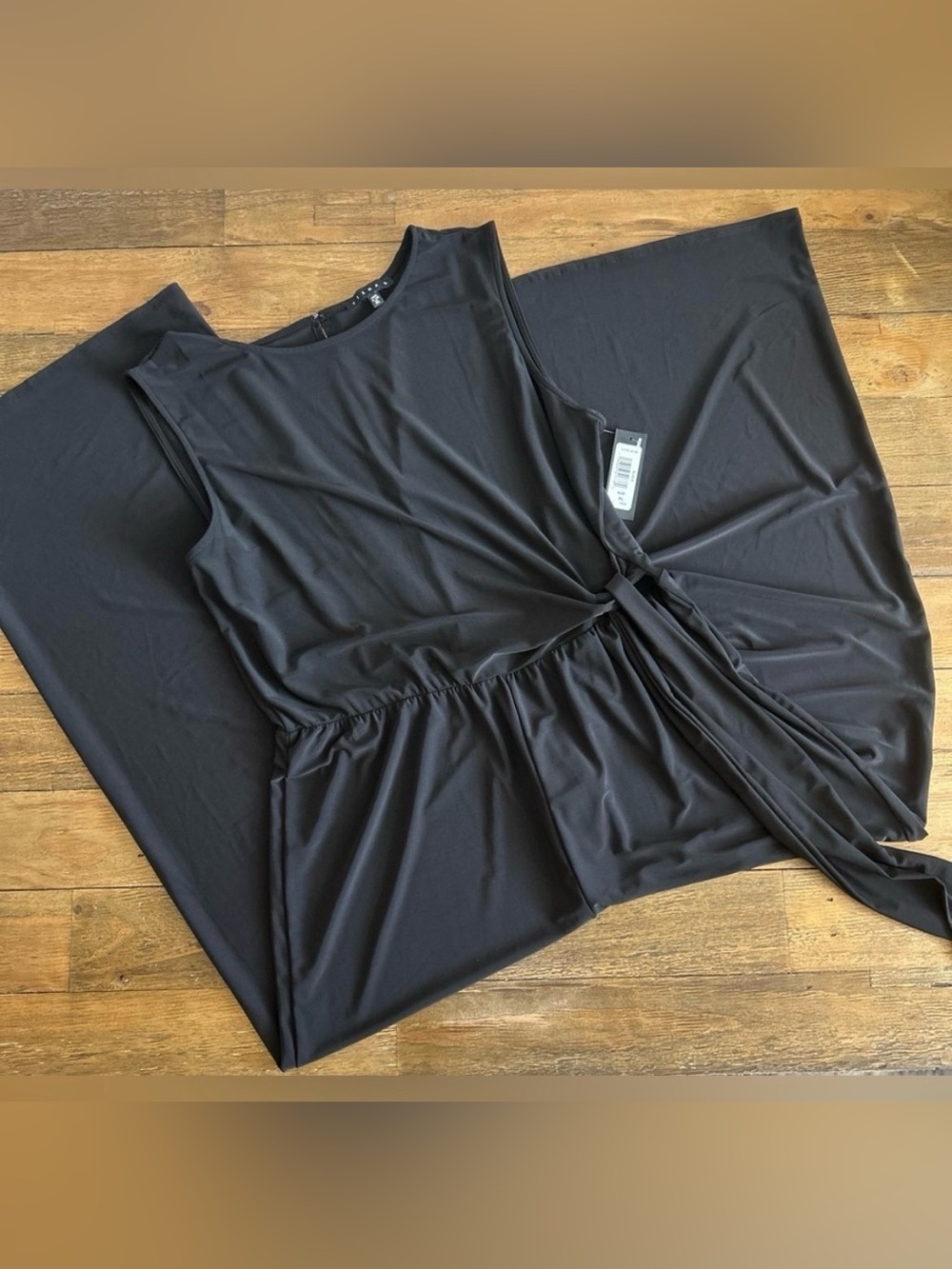 TIANA B Chic Black Sleeveless Jumpsuit Wide Leg Lightweight Side faux wrap tie - Picture 3 of 11